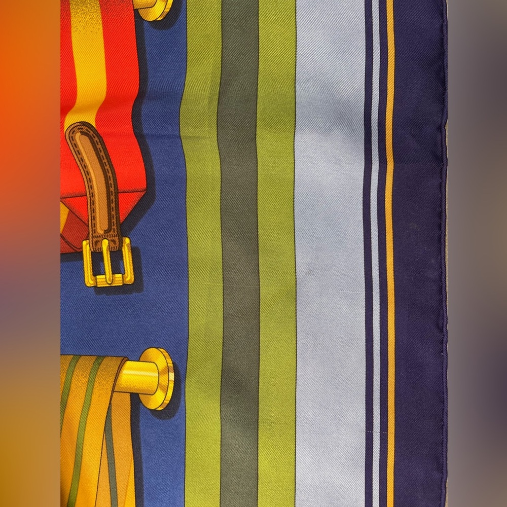 Hermes Scarf Les Sangles‎ Silk forever scarfJ Metz Blue background - Picture 7 of 8